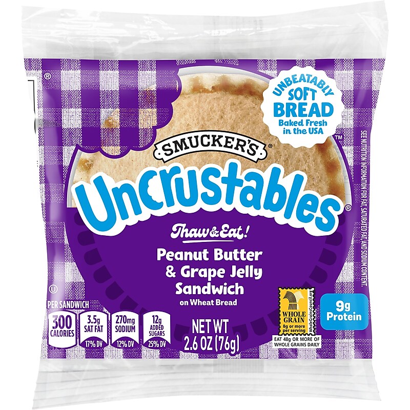 Smuckers Uncrustables Wheat Peanut Butter & Grape Jelly Sandwich, 2.6 oz., 48/Count (220-02219) image 1