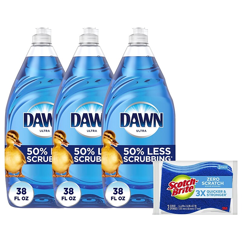 Dawn Ultra Liquid Dish Soap with Sponge, Original Scent, 38 oz., 4/Pack (11584-VB) image 1
