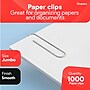 Staples Smooth Jumbo Paper Clips, Silver, 100 Clips/Pack, 10 Packs (A7026605/72578)~#|#~9F8EBD99-D003-4EBA-8ABB149653D4764B_sc7