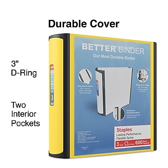 Staples 3" 3-Ring Better Binder, Yellow (20245)