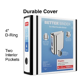 Staples 4" 3-Ring Better Binder, White (27923)