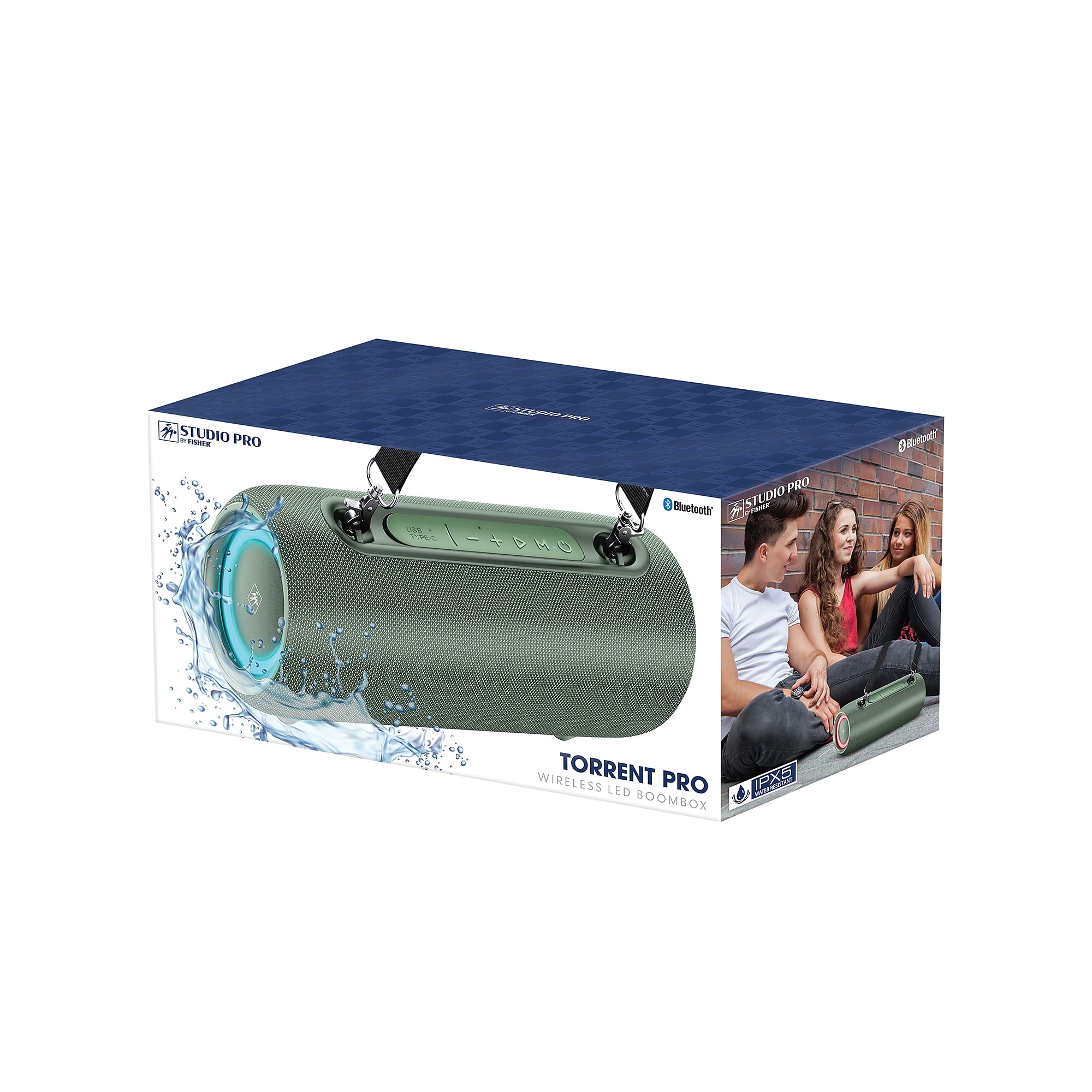 STUDIO PRO by FISHER Torrent Pro Wireless Bluetooth FM Radio LED Boom Box & Speakerphone, Water Resistant, Green (SBX950GRN) Sansujyuku sansujyuku.com