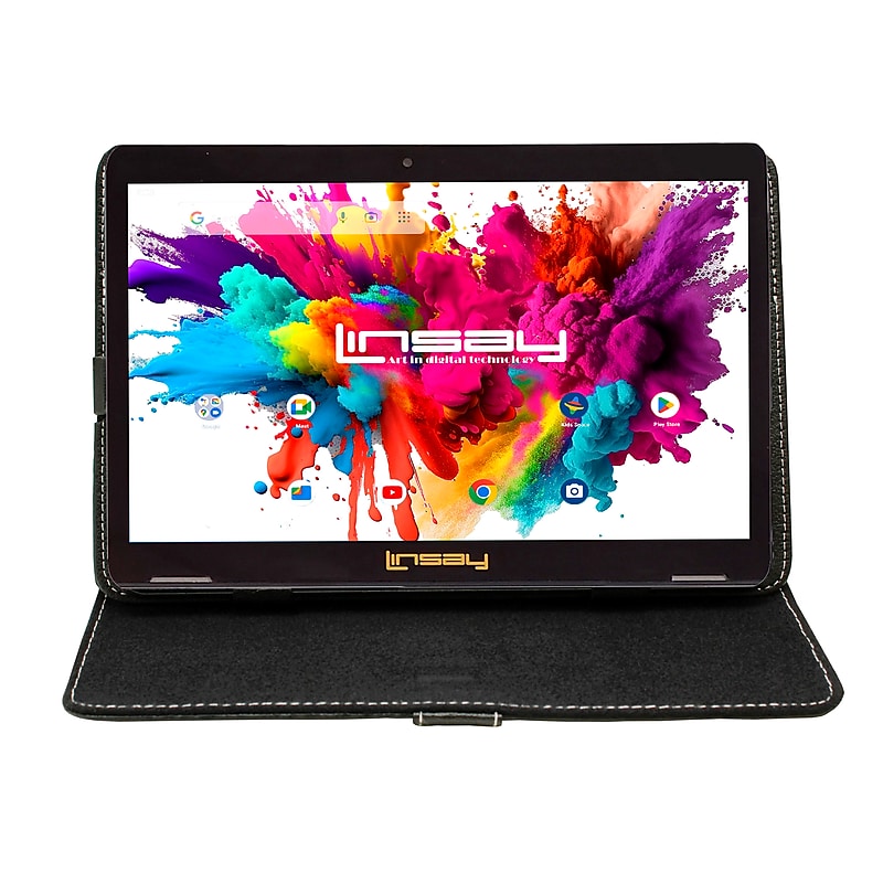 Linsay Octa Core 10.1" Tablet, 4GB RAM, 128GB Storage, Android 13, Bundled with Black Leather Case and Stylus Pen image 1