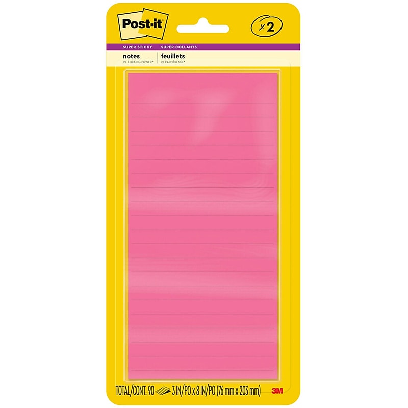 Post-it Super Sticky Notes, 3" x 8", Energy Boost Collection, 45 Sheets/Pad, 2 Pads/Pack (3845-2SS) image 1