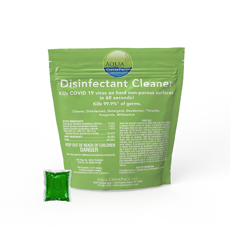 Aqua ChemPac Disinfectant Cleaner, 20 Pacs/Bag, 12 Bags/Carton (9320859CT) image 1