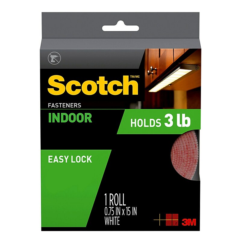 Scotch Easy Lock Indoor 0.75"W x 180''L Sticky Back Hook & Loop Fasteners, White, Each (RF4760) image 1