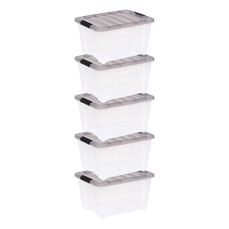 Iris 32 Quart Storage Bin with Latching Lid, Plastic, Clear, 5/Pack (500145) image 1