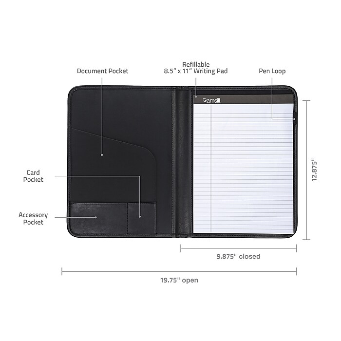 Samsill Professional Vinyl Padfolio with Writing Pad, Black (70810