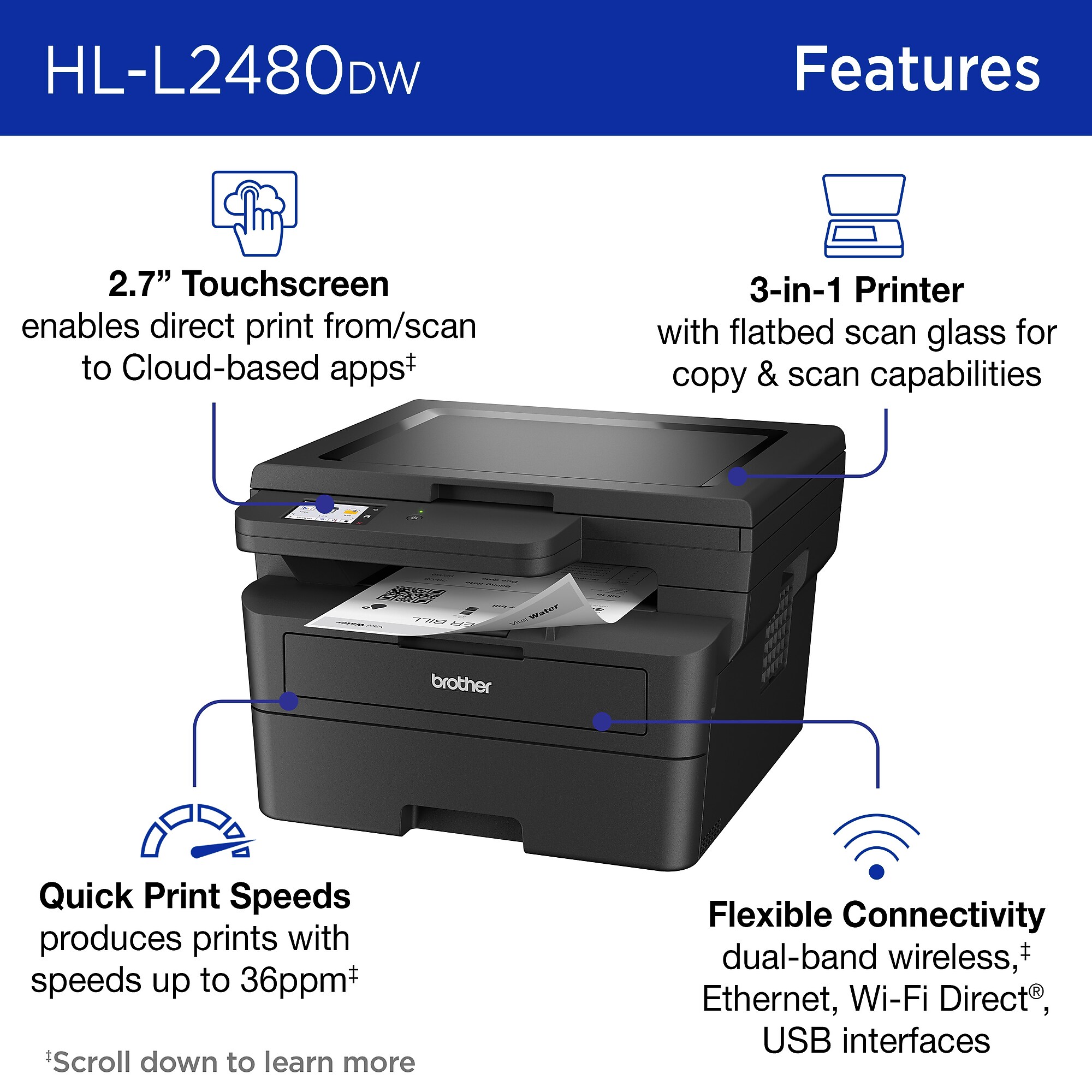 Brother HL-L2480DW Refurbished Wireless, Black & White, All-In-One Laser Printer, Refresh Subscription Ready Sansujyuku sansujyuku.com