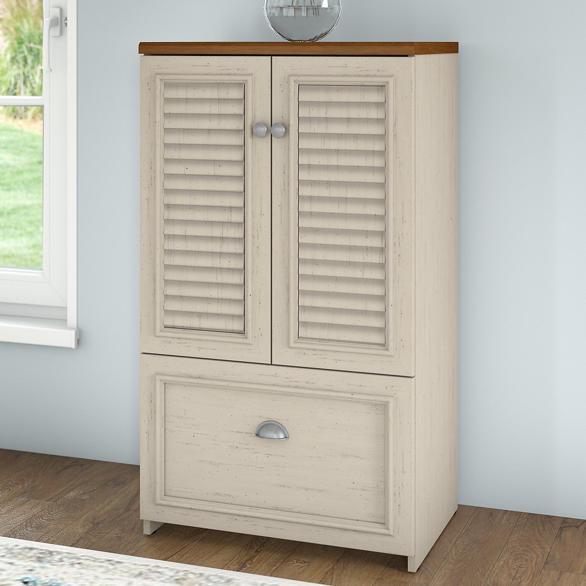 Bush Furniture Fairview Storage Cabinet with Drawer, Antique White/Tea Maple (WC53280-03) Sansujyuku sansujyuku.com