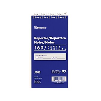 Blueline Reporter Notepad, 4" x 8", Ruled, Blue, 80 Sheets/Pad (AT8B)