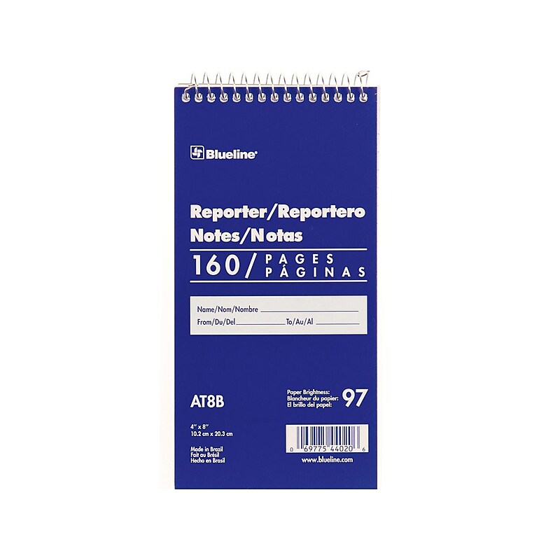 Blueline Reporter Notepad, 4" x 8", Ruled, Blue, 80 Sheets/Pad (AT8B) image 1