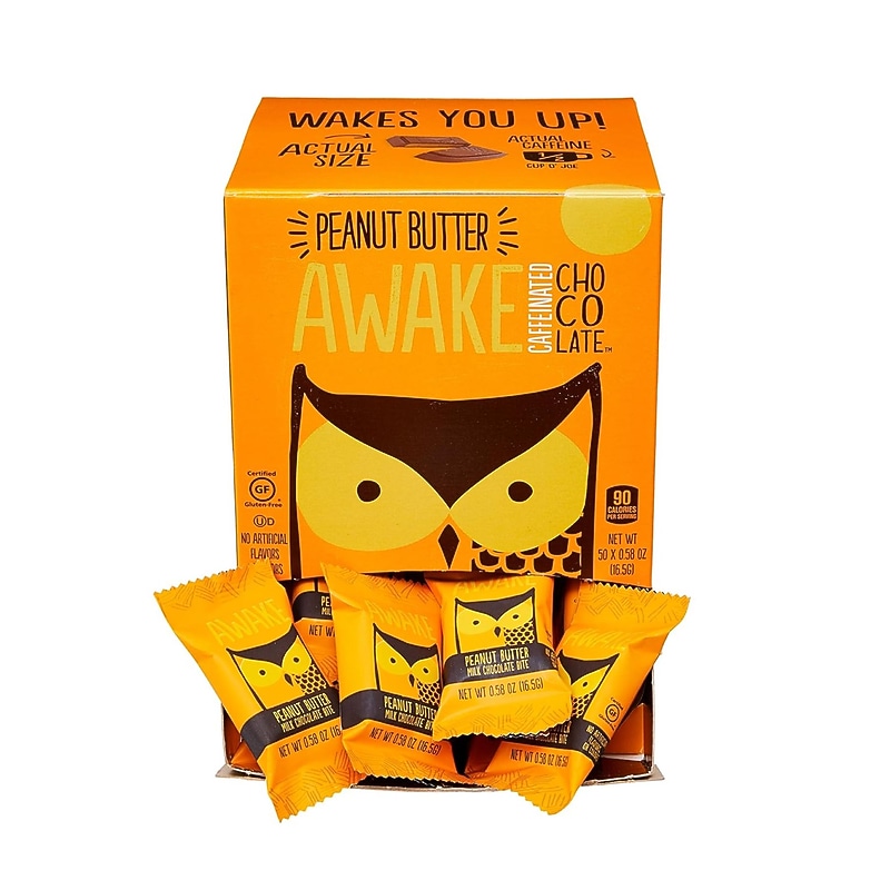 Awake Caffeinated Peanut Butter Milk Chocolate Bites, 0.58 oz., 50 Bites/Box (00460U) image 1