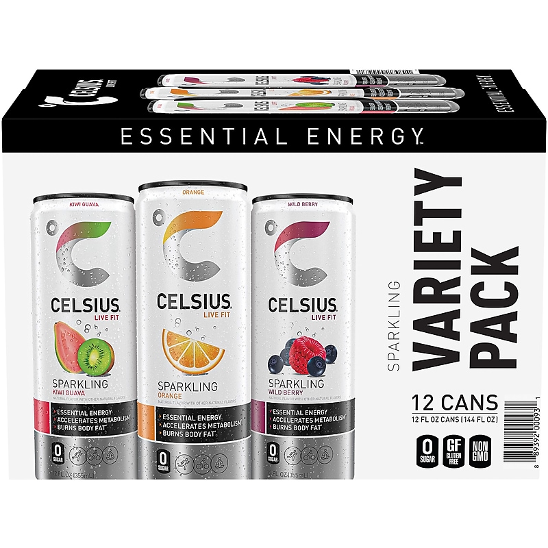 Celsius Sugar-Free Kiwi Guava, Orange, Wild Berry Variety Pack Sparkling Energy Drink, 12 fl. oz., 12 Cans/Carton (00097) image 1
