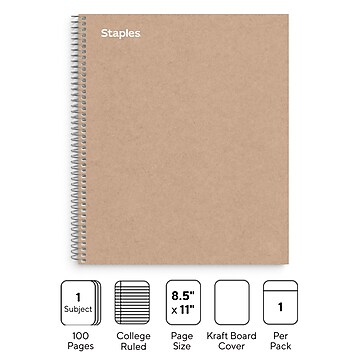 Staples Premium 1-Subject Notebook, 8.5" x 11", College Ruled, 100 Sheets, Brown (TR52121)