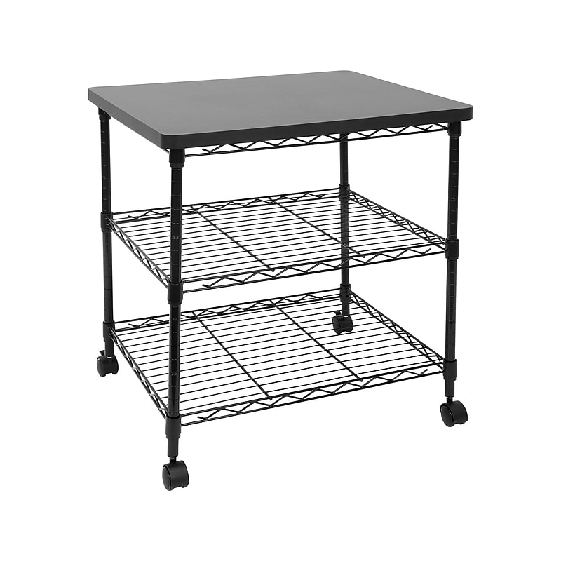 Mount-It! 3-Shelf Steel/Laminate Large Printer Cart with Wheels, Black (MI-7856) image 1