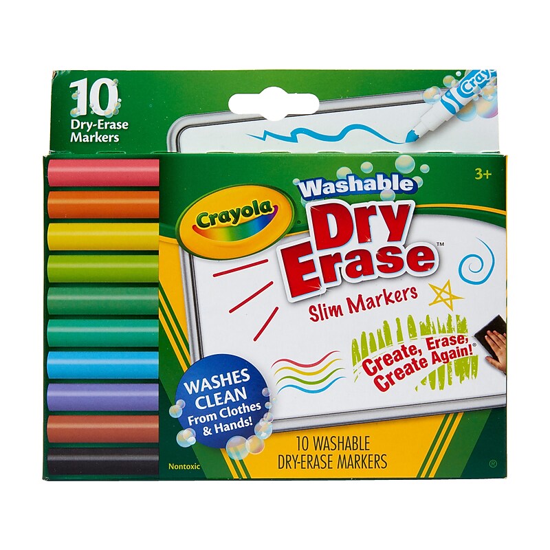 Crayola Dry-Erase Washable Markers, Slim, Assorted Colors, 10/Pack (58-7734) image 1