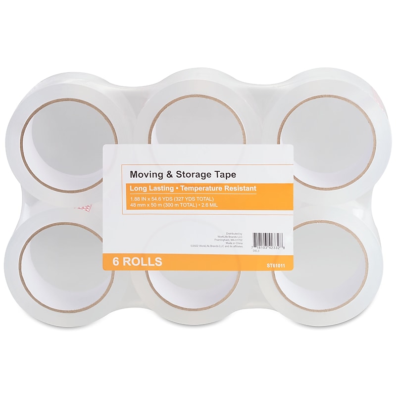 Staples Moving and Storage Packing Tape, 1.88"W x 54.6 yds., Clear, 6 Pack (52210/ST-A26-6C) image 1