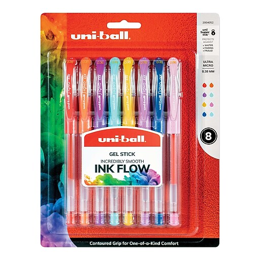 uniball Signo DX Gel Pens, Ultra Micro Point, 0.38mm, Assorted Ink, 8