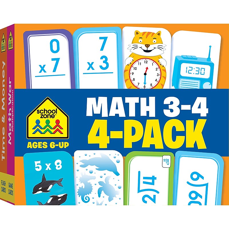 School Zone Math 3-4 Flash Card, Multicolored, 4/Pack (SZP04047) image 1