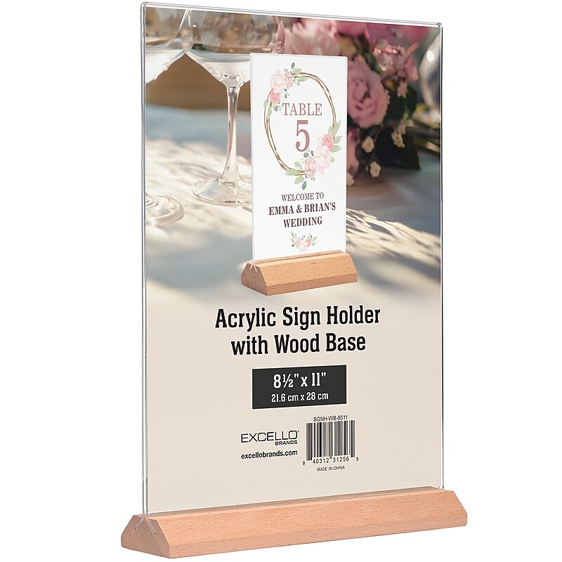Excello Global Products Generic Holder, 8.5" x 11", Vertical, Desktop/Countertop, Brown Acrylic (SGNH-WB-8511) image 1