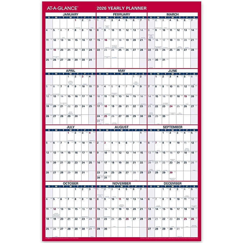 2026 AT-A-GLANCE 36" x 24" Yearly Wall Calendar, Reversible, White/Red (PM212-28-26) image 1