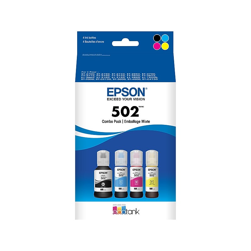 Epson T502 Black/Cyan/Magenta/Yellow Ultra High Yield Bottle, 4/Pack (T502120-BCS) image 1