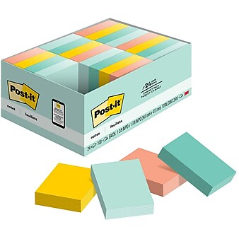 Post-it Notes, 1 3/8" x 1 7/8", Beachside Café Collection, 100 Sheets/Pad, 24 Pads/Pack (653-24APVAD)