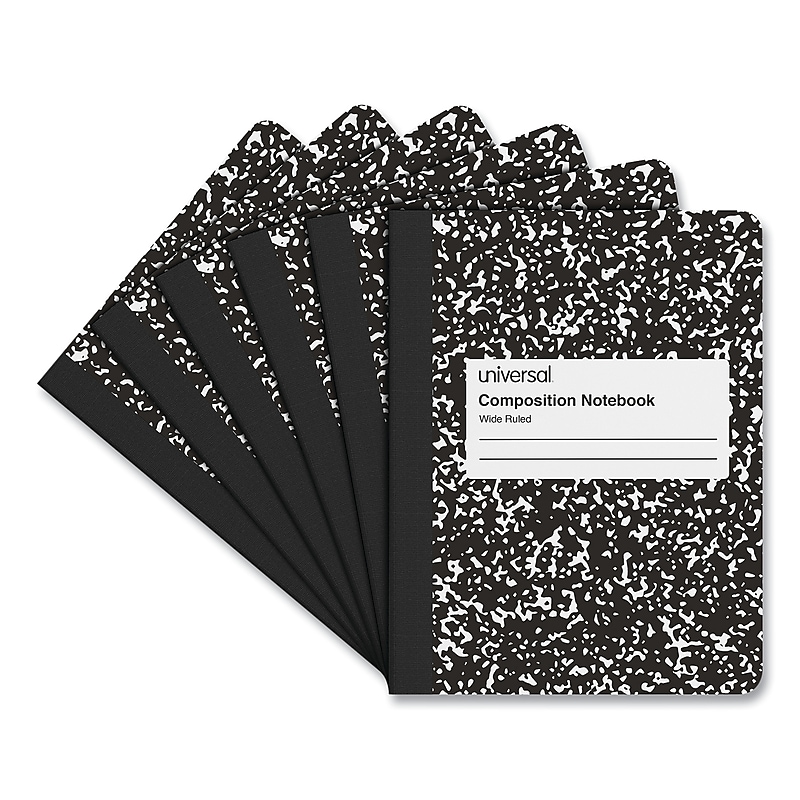 Universal Composition Book, Wide Rule, 7 1/2 X 9 3/4, White, 100 Sheets, 6/pack image 1