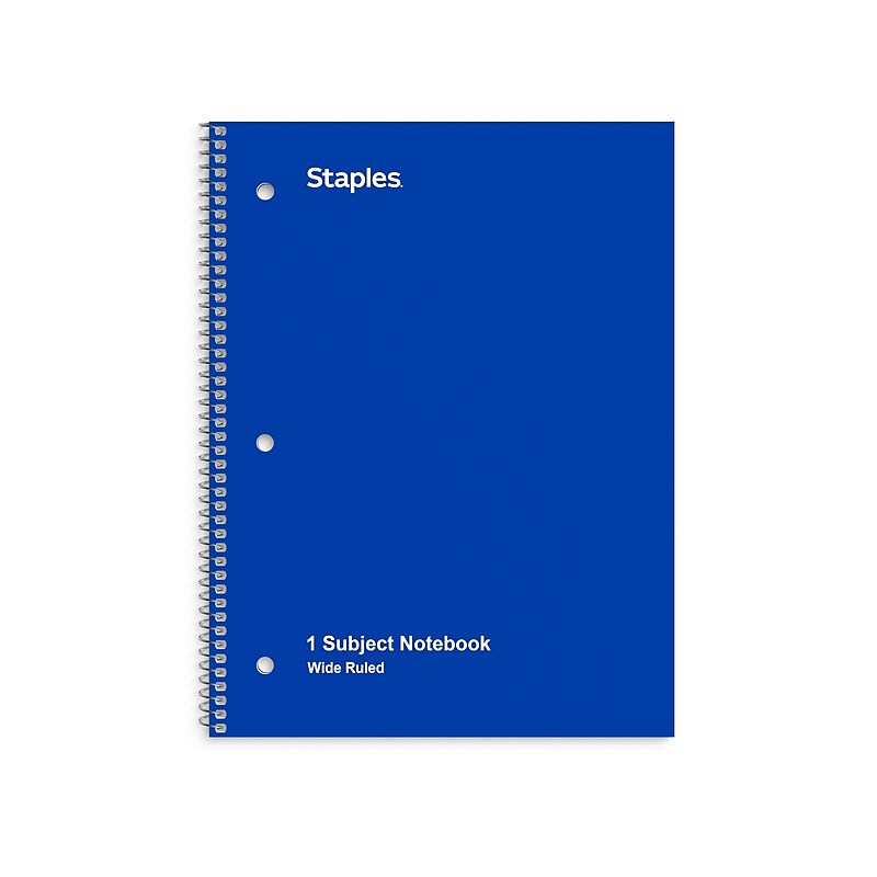 Staples 1-Subject Notebooks, 8" x 10.5", Wide Ruled, 70 Sheets, Blue (ST24003C) image 1