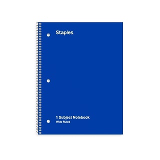 STAPLES 1‑Subject Notebook, 8” x 10.5”, Wide Ruled, 70 Sheets, Blue~#|#~A02EEBDF-411C-43DB-AAA2FEC804DBFECB_sc7