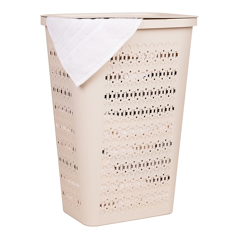 Mind Reader Slim Tapered Hamper with Lid, Plastic, Ivory (SWHAMP50-IVO) image 1