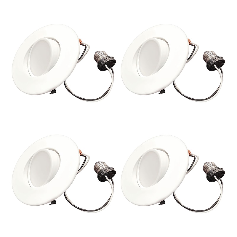 Bulbrite 9W Adjustable 4" Integrated LED Gimbal Downlight with E26 Quick Connect, 3000K Soft White, 650 Lumens, 4/Pack image 1