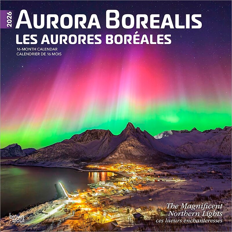 2026 BrownTrout Aurora Borealis 12" x 12" Monthly Wall Calendar (9798330702176) image 1
