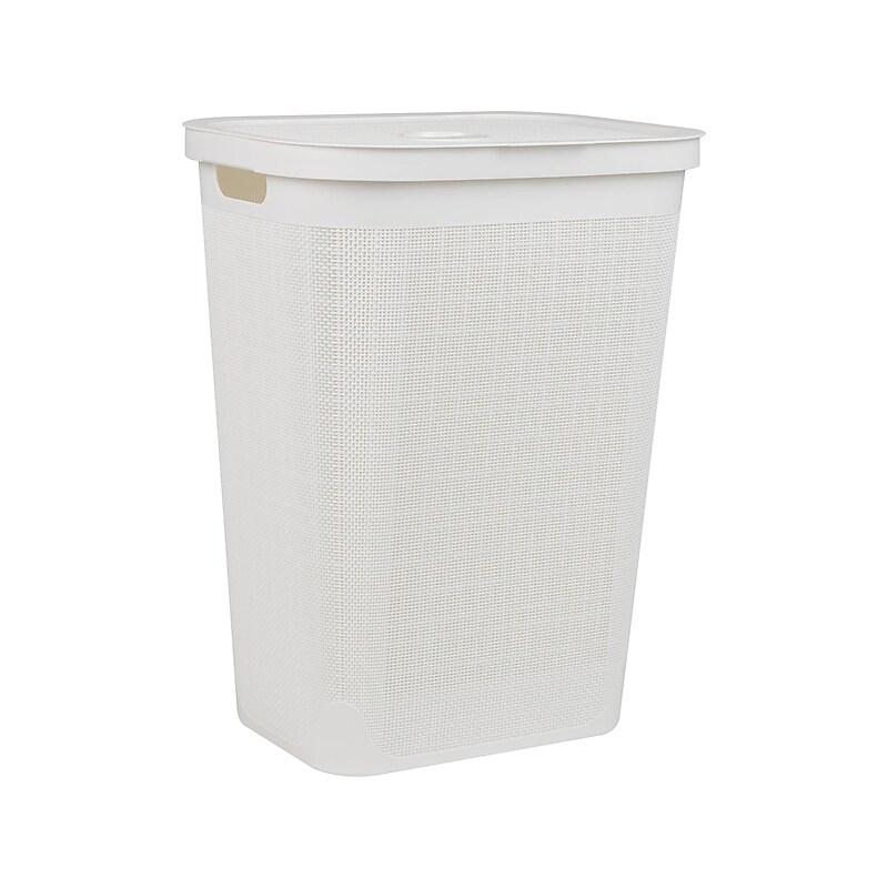 Mind Reader 15.85-Gallon Hamper with Lid, Plastic, White (60FABHAMP-WHT) image 1