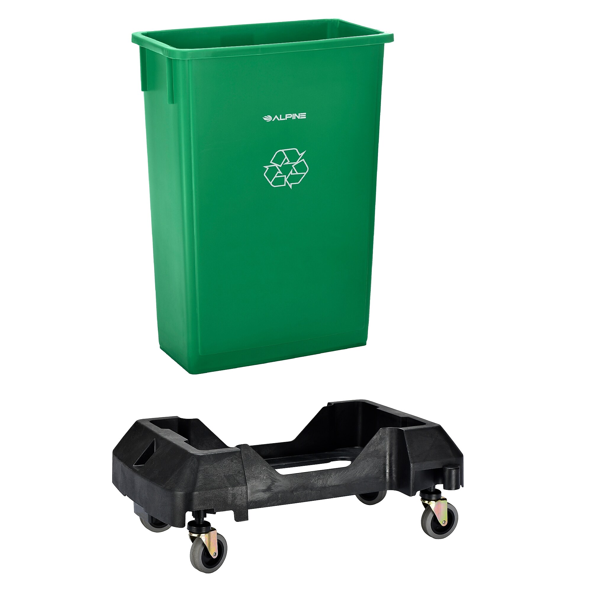 Alpine Industries Polypropylene Recycling Bin and Dolly, 23 Gallon, Green (ALP477-GRN-PKD) Sansujyuku sansujyuku.com