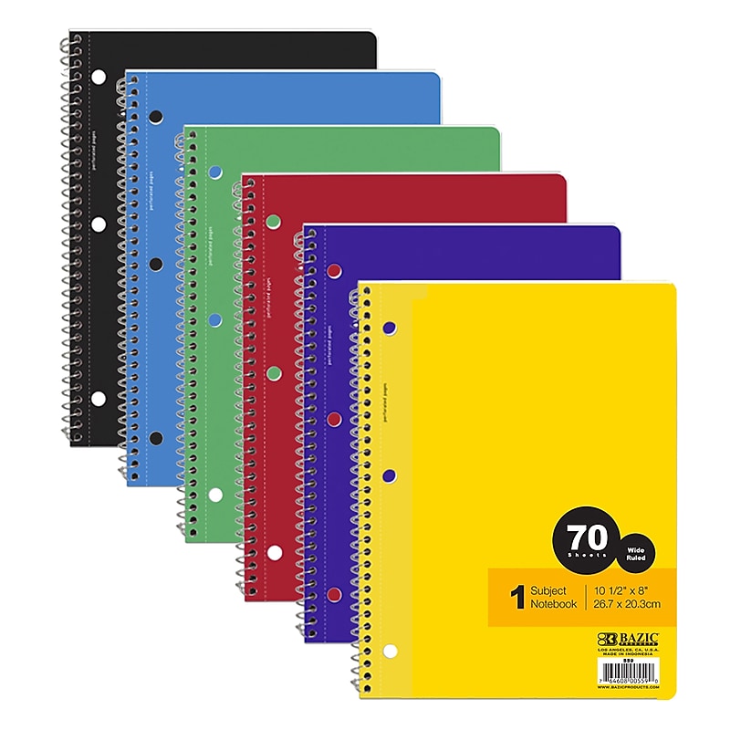 Bazic 1-Subject Notebooks, Wide Ruled, 70 Sheets, Assorted Colors, 24/Case (559) image 1