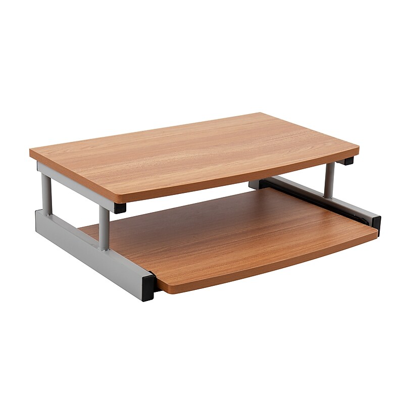 Mind Reader 2-Tier Monitor Stand with Sliding Keyboard Drawer, Brown (2TSLIDE-BRN) image 1