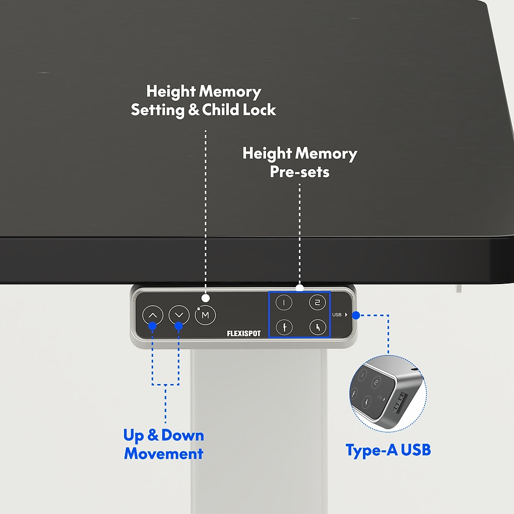 Control panel and USB port on desk edge