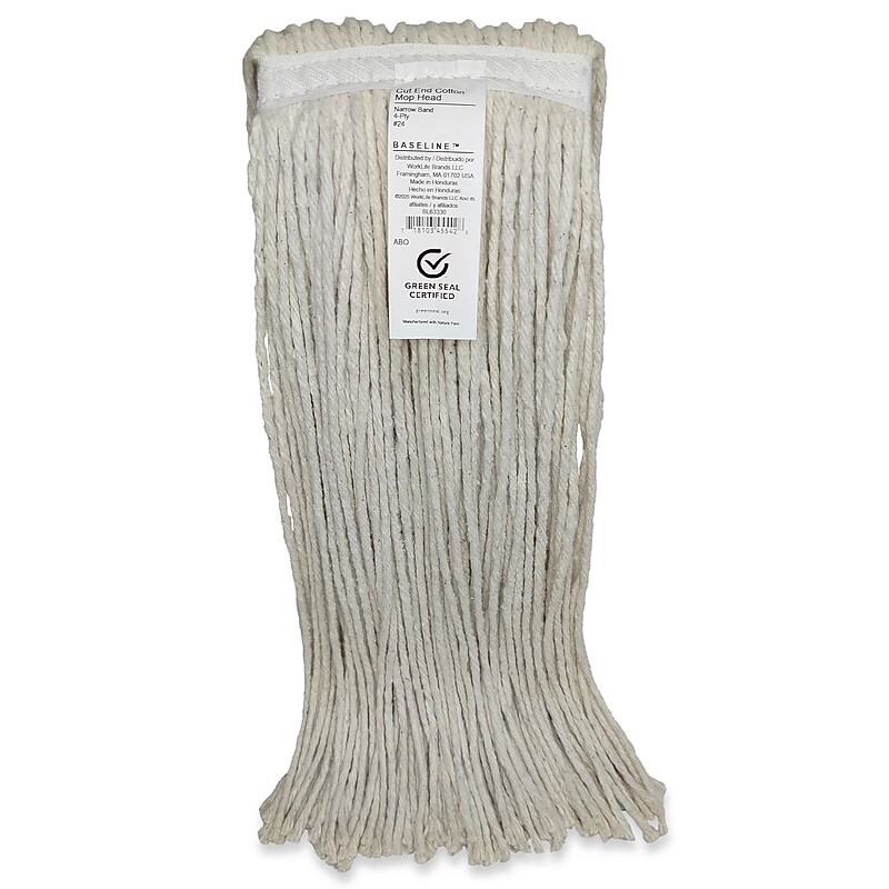 Baseline String Cut-End Wet Mop Head, Cotton, #24, 1.25" Headband, White (BL63330) image 1
