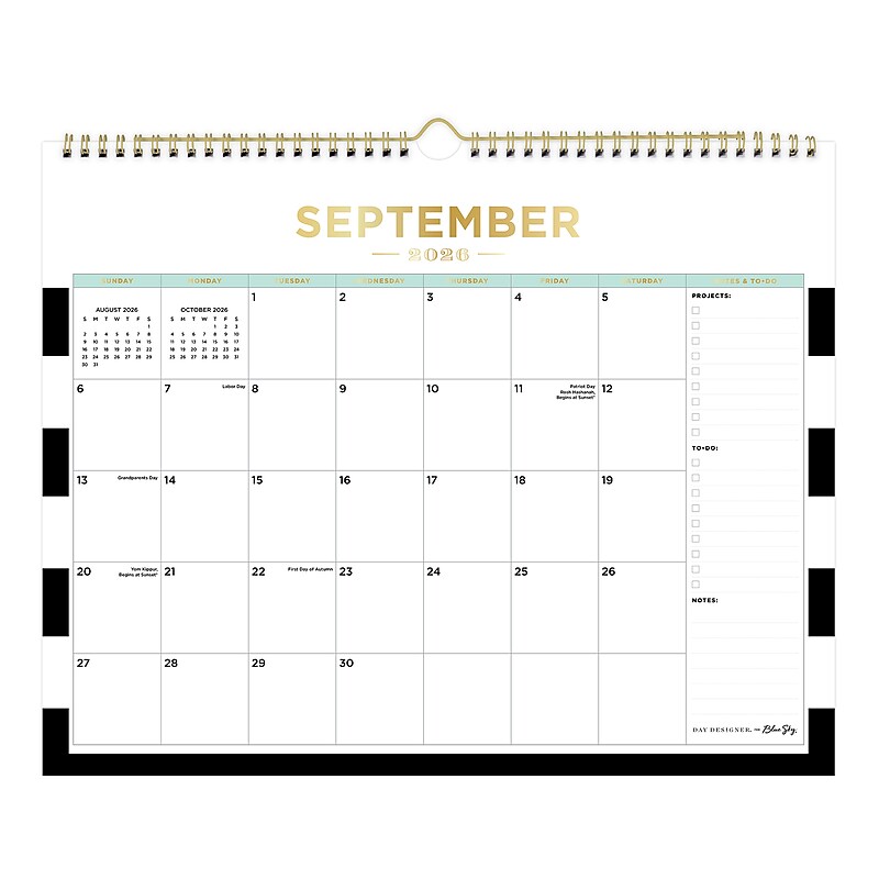 2026-2027 Blue Sky Day Designer Rugby Stripe 12" x 15" Academic Monthly Wall Calendar (161400) image 1