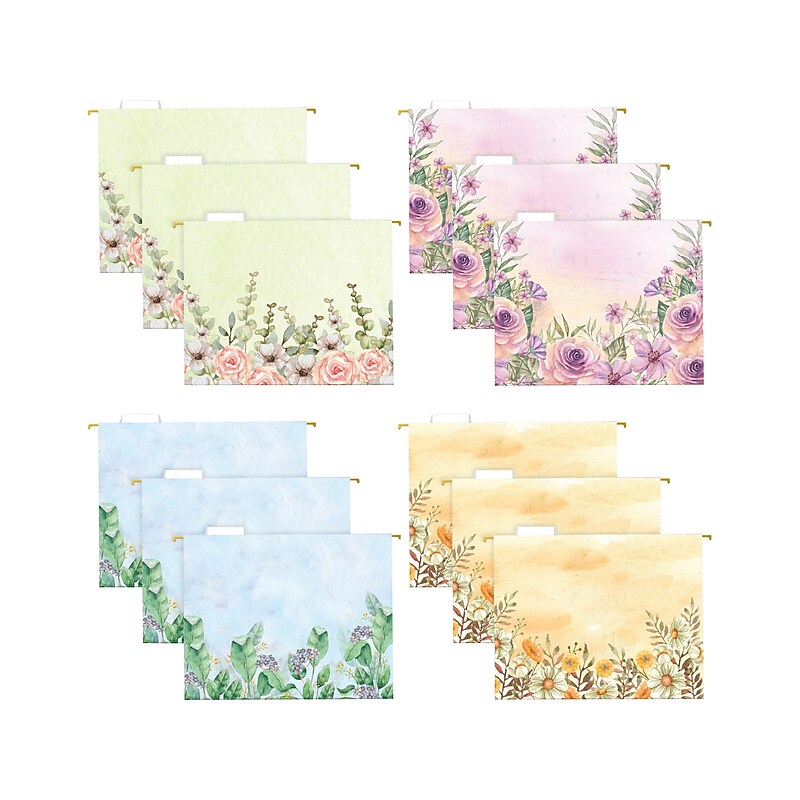 Global Printed Products Deluxe Designer Watercolor Floral Heavy-Duty Hanging File Folders, Letter-Size, Assorted Colors image 1