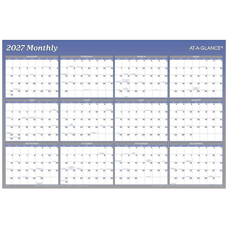 2027 AT-A-GLANCE 36" x 24" Yearly Dry-Erase Wall Calendar, Reversible, White/Blue (A1102-27) image 1