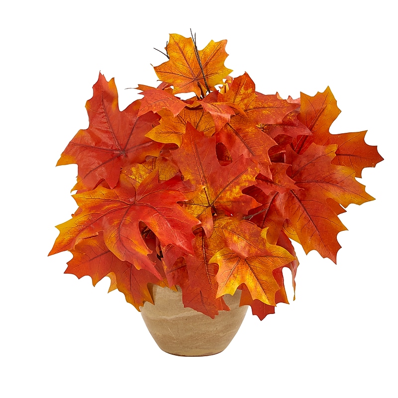Nearly Natural 16" Autumn Maple Leaf Artificial Plant in Decorative Planter (P1549-OG) image 1