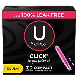 U by Kotex Click Super Compact Tampon, Unscented, 32/Pack (51584