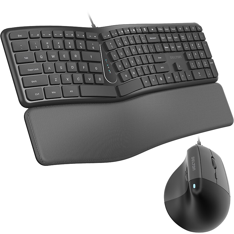 Delton KB250/S38 Wired Ergonomic Keyboard and Optical Mouse Combo, Black (DKME250S38-U) image 1