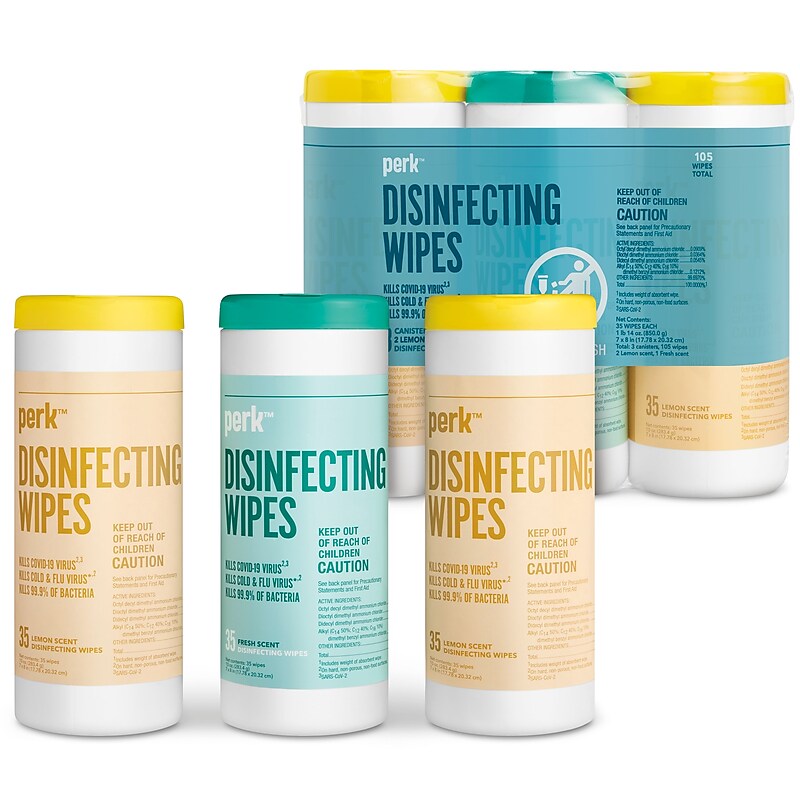 Perk™ Disinfecting Wipes, Fresh & Lemon Scent, 35 Wipes/Container, 3/Pack (PK56666) image 1