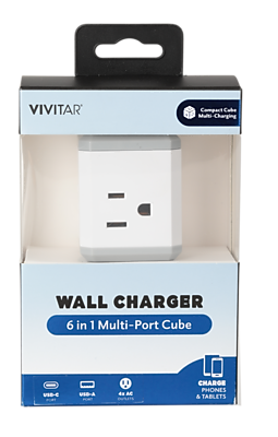 Vivitar 6 in 1 Multi-Port 4-Outlet Cube Wall Charger, White (STP7100-WHT) Simolary simolary.com 6