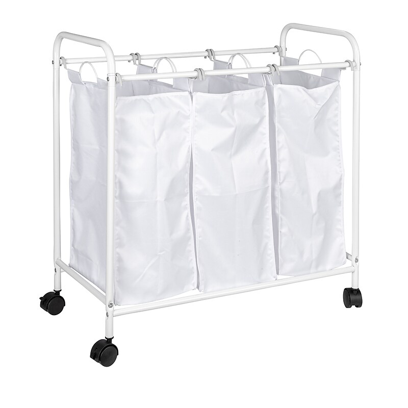 Household Essentials 3-Section Rolling Laundry Sorter, Polyester, White (HE1110) image 1
