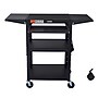 Luxor LEADER 3-Shelf Adjustable Media Utility Cart with Pullout Tray & Drop Leaf Shelves, Black (UCMT1KBDL)~#|#~A0982435-9A9C-4083-914B3D69BD7A50D8_sc7